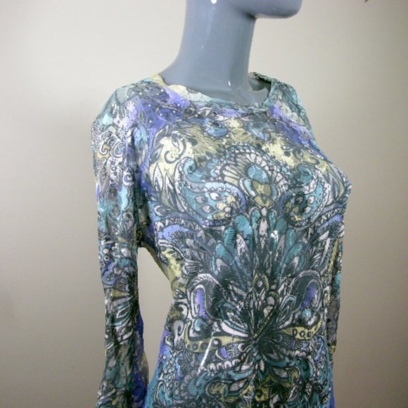 L Amore Couture. Women's Sheer Multicolor Blouse Top - Picture 7 of 8